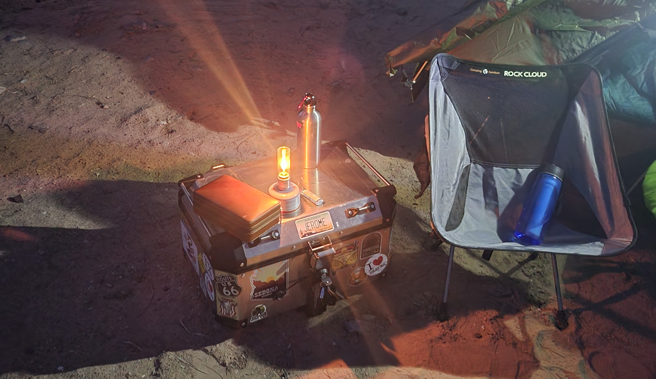 The CAMPINGMOON gas candle/lantern gives off a nice, warm, traditional candle glow.