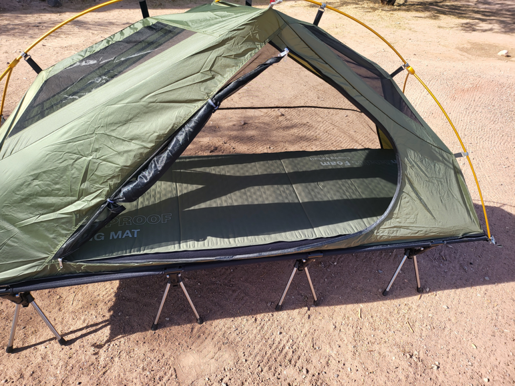 CYMULA Memory Foam Mattress inside a Night Cat Camping Cot.