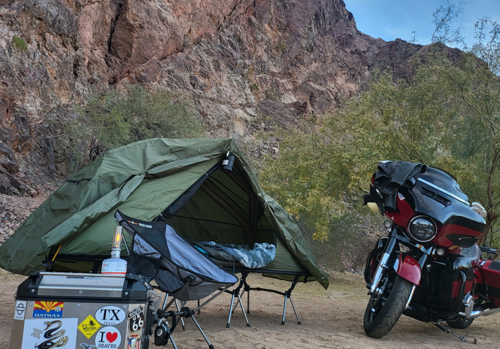 Night Cat Camping Cot Tent at River Islan State Park, Parker, Arizona